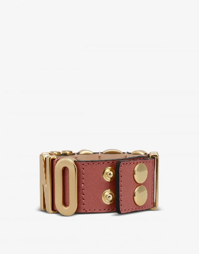 Shop Moschino Leather Bracelet With Logo In Plum