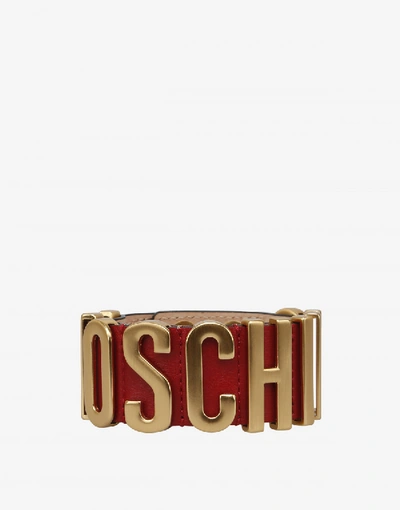 Shop Moschino Leather Bracelet With Logo In White