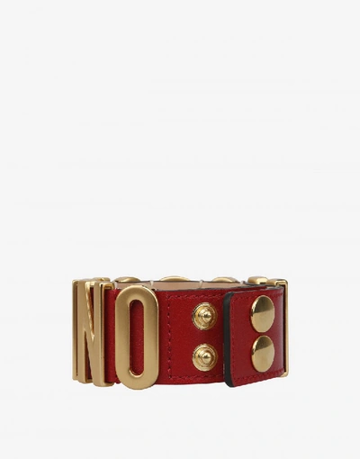 Shop Moschino Leather Bracelet With Logo In White