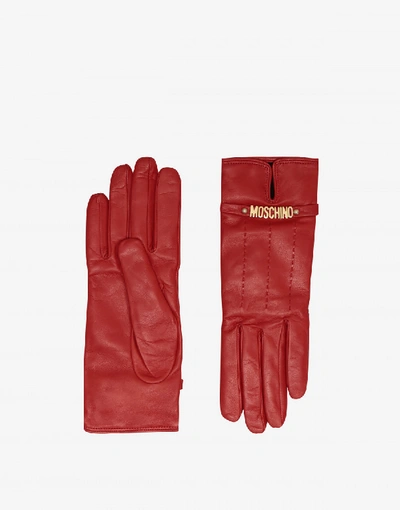 Shop Moschino Leather Gloves With Mini Lettering Logo In Black