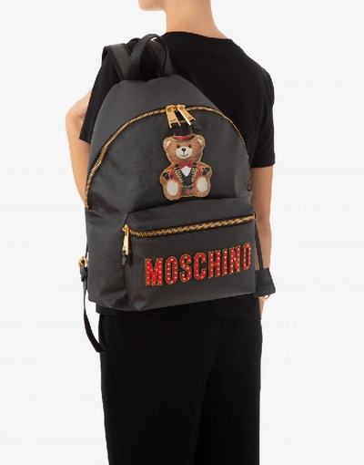 Shop Moschino Backpack With Teddy Circus Patch In Black