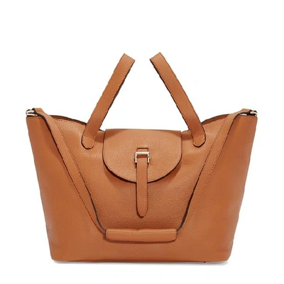 Thela Medium Tan Brown Leather with Zip Closure Tote bag for Women