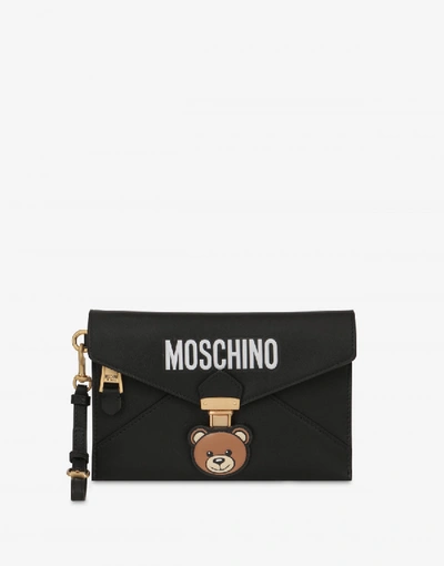 Shop Moschino Teddy Pocket Leather Clutch In Red