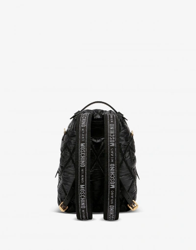 Shop Moschino Quilted Nylon Backpack With Logo In Black