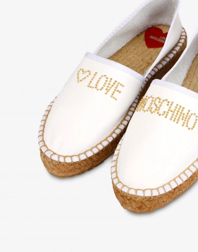 Shop Love Moschino Nappa Leather Espadrilles With Studded Logo In White