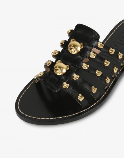 Shop Moschino Teddy Studs Sandals In Black