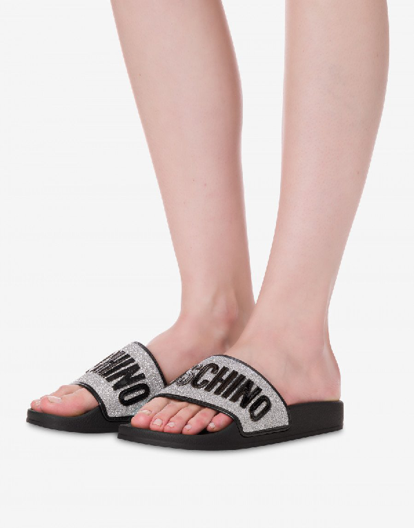 moschino glitter slides