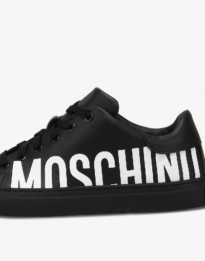 Shop Moschino Leather Sneakers With Maxi Logo Print In Black