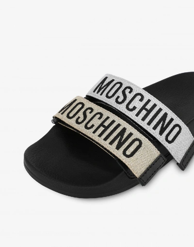 Shop Moschino Logo Tape Pool Slide In Black