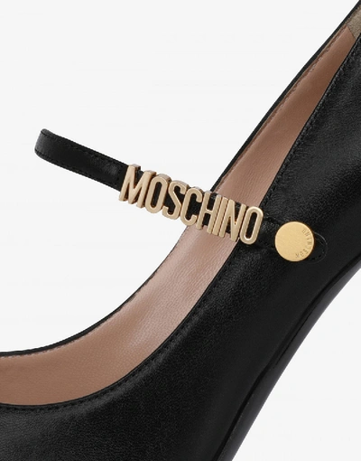 Shop Moschino Leather Mary Jane With Mini Lettering Logo In Black