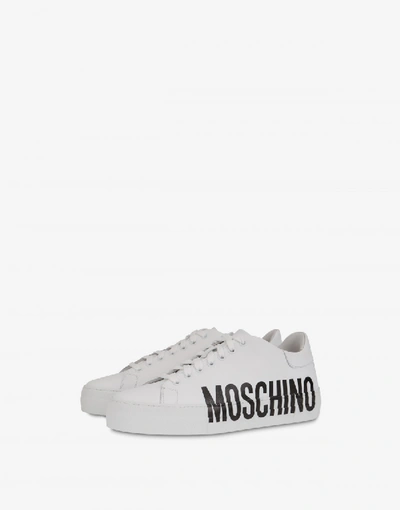 Shop Moschino Leather Sneakers With Maxi Logo In White