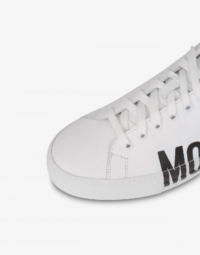 Shop Moschino Leather Sneakers With Maxi Logo In White