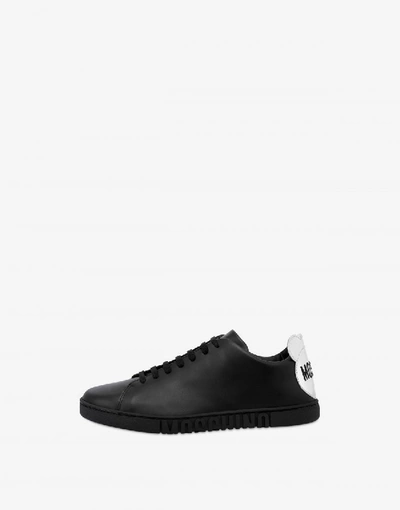 Shop Moschino Leather Sneakers With Teddy Patches In Black