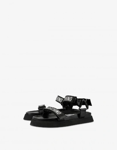 Shop Moschino Leather Sandals With Strap And Logo In Black