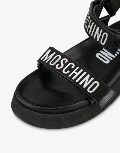 Shop Moschino Leather Sandals With Strap And Logo In Black
