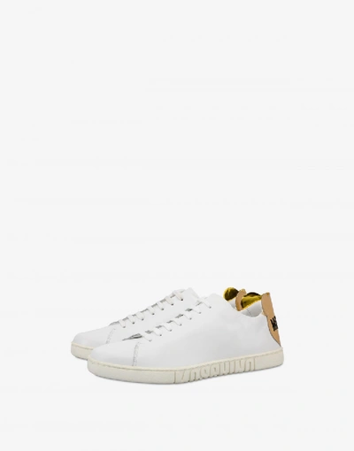 Shop Moschino Leather Sneakers With Teddy Patches In White