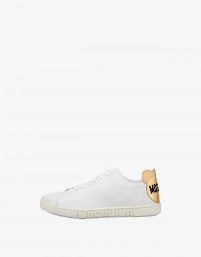 Shop Moschino Leather Sneakers With Teddy Patches In White