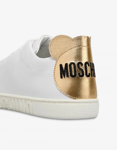 Shop Moschino Leather Sneakers With Teddy Patches In White