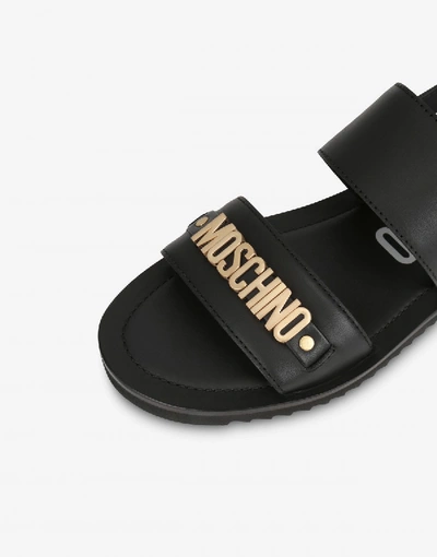 Shop Moschino Leather Sandals With Lettering Logo In Black