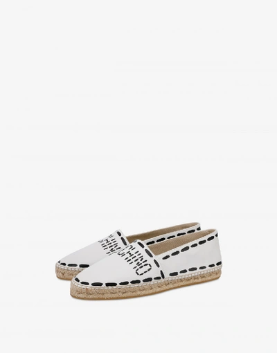 Shop Moschino Leather Espadrilles With Stitching Logo In Black