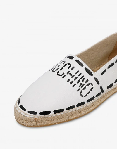 Shop Moschino Leather Espadrilles With Stitching Logo In Black