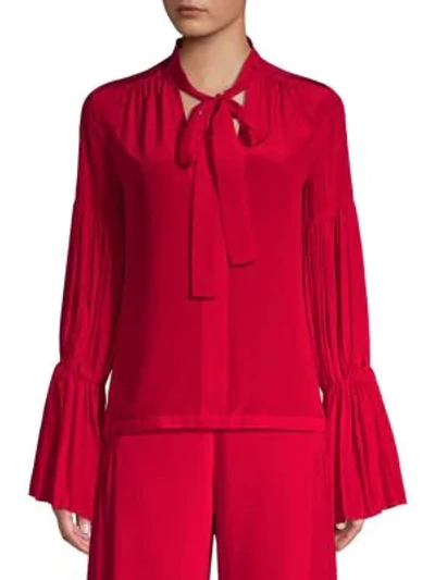 Shop Alexis Tobit Silk Tie-neck Top In Cherry