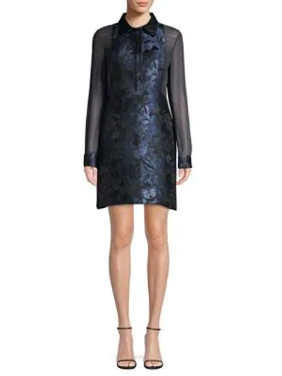 Shop Valentino Sheer Floral Dress In Navy