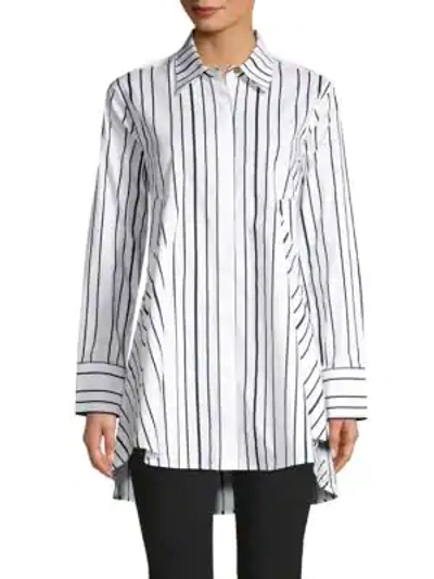 Shop Donna Karan Stripe Tunic Shirt In White Navy