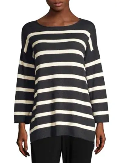 Shop Eileen Fisher Striped Boatneck Top In Soft White Stripe