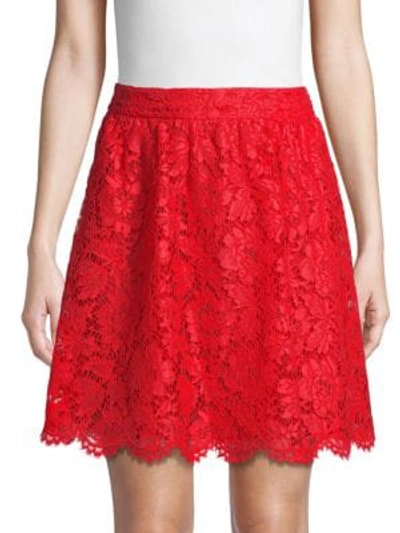 Shop Valentino Floral Lace Cotton Blend Skirt In Deep Orange
