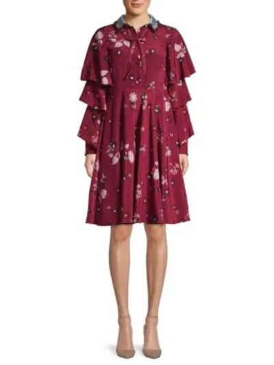 Shop Valentino Floral Silk & Wool Necktie Dress In Cassis