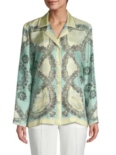 Shop Valentino Printed Silk Button-down Shirt In Pale Blue