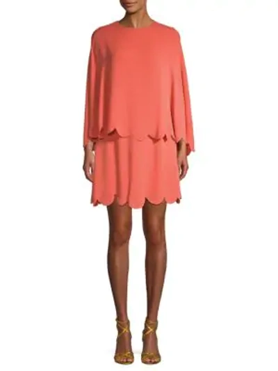 Shop Valentino Scalloped Cape Silk Mini Dress In Coral