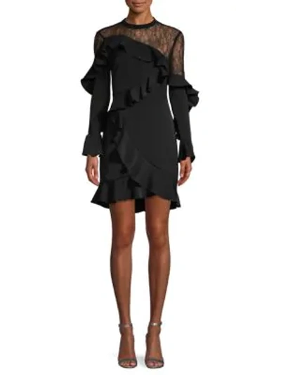 Shop Allison New York Lace-trim Ruffle Dress In Black