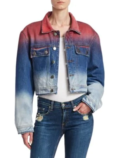 Shop Each X Other Dip Dyed Cropped Denim Jacket In Blue Multi