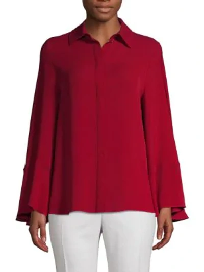 Shop Valentino Bell-sleeve Silk Button-down Shirt In Melograno