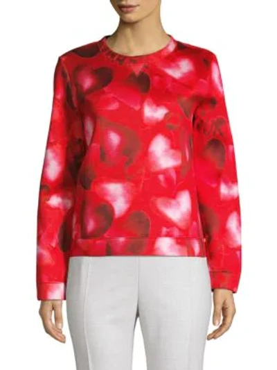 Shop Valentino Heart-print Cotton Blend Sweatshirt In Camulamour