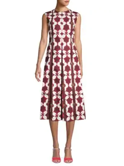 Shop Valentino Printed Cotton & Linen Blend Midi Dress In Multi