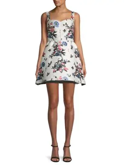 Shop Valentino Floral Linen-blend Mini Fit-&-flare Dress In Avorio