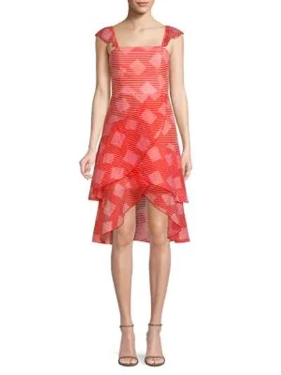 Shop Alice And Olivia Azura Waterfall High-low Ruffle Dress In Pink Red