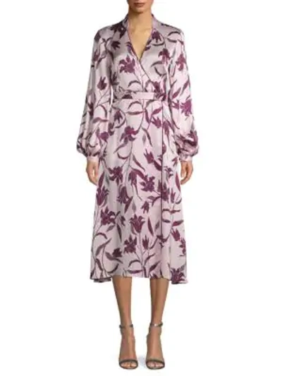 Shop Equipment Andrese Floral Silk Wrap Dress In Purple Multi