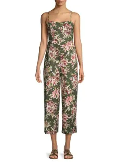 Shop French Connection Floral Cut-out Back Jumpsuit In Cactus Multi