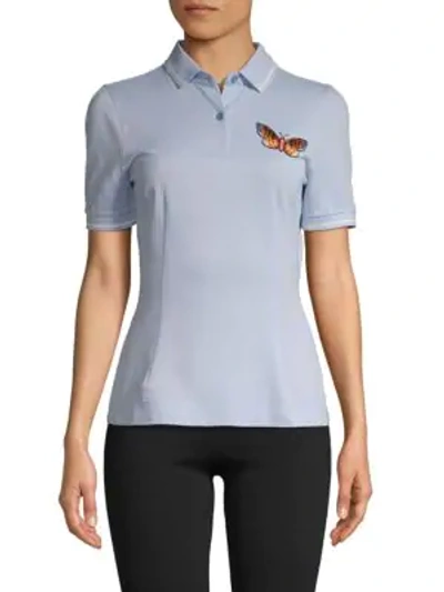 Shop Dolce & Gabbana Embroidered Cotton Polo In Light Blue