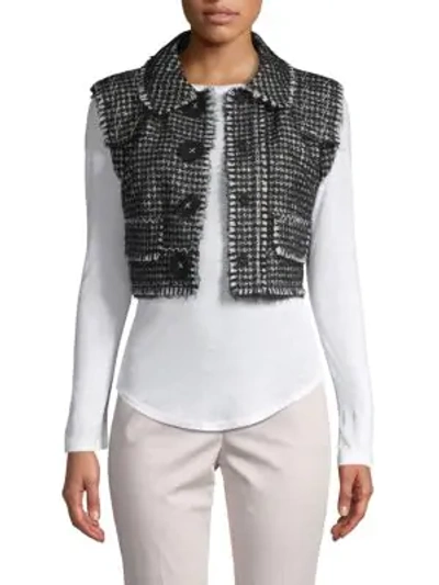 Shop Dolce & Gabbana Textured Cropped Wool Blend Vest In Black