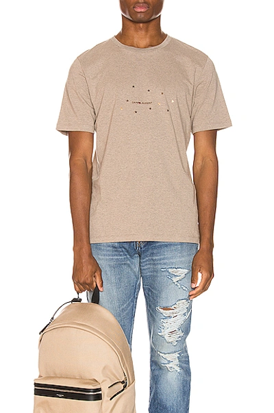 Shop Saint Laurent Star Logo Tee In Taupe & Gold