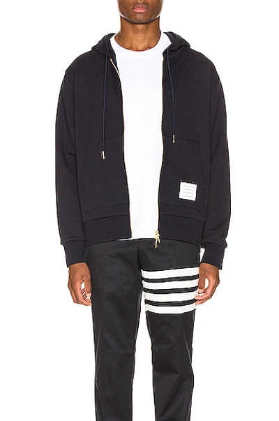 Shop Thom Browne Zipper Hoodie In Navy