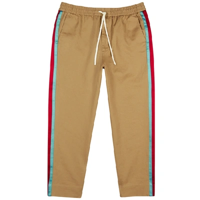 Shop Gucci Camel Stripe-panelled Cotton Trousers