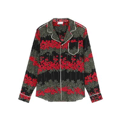 Shop Red Valentino Black Floral-print Silk Shirt