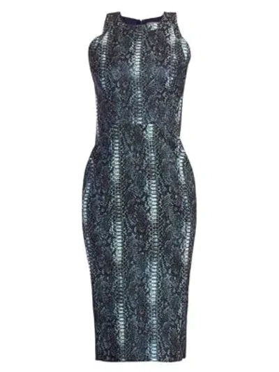 Shop Zac Posen Women's Snakeskin-print Metallic Jacquard Cocktail Dress In Python Ocean Blue