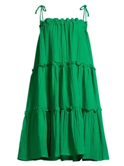Shop Lisa Marie Fernandez Tiered Ruffle Linen-blend Peasant Dress In Green Guaze